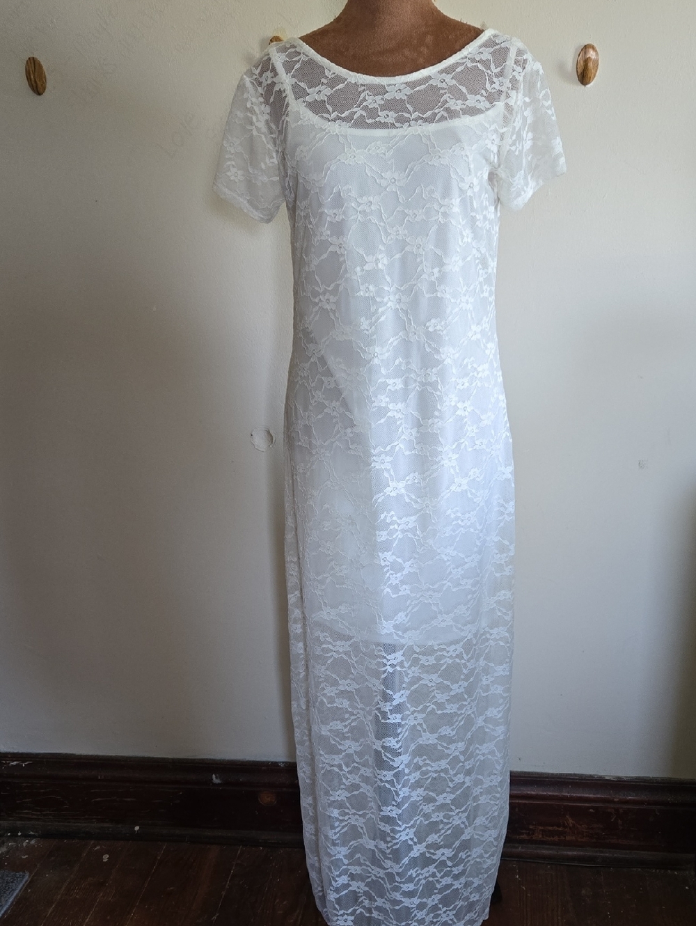 DR25 Target Wild Fable Lace Overlay Slip Maxi Dress Scoop Back Slit Romantic